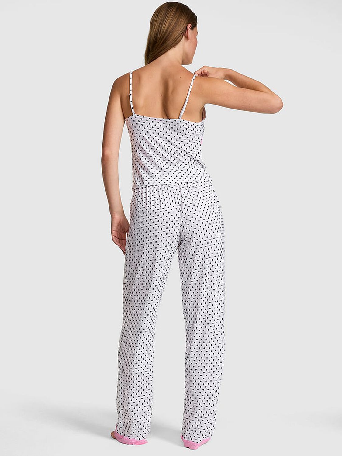 vs Pink Modal Lace-Trim Cami & Pants Pajama Set White With Black Dots 2 of 3 