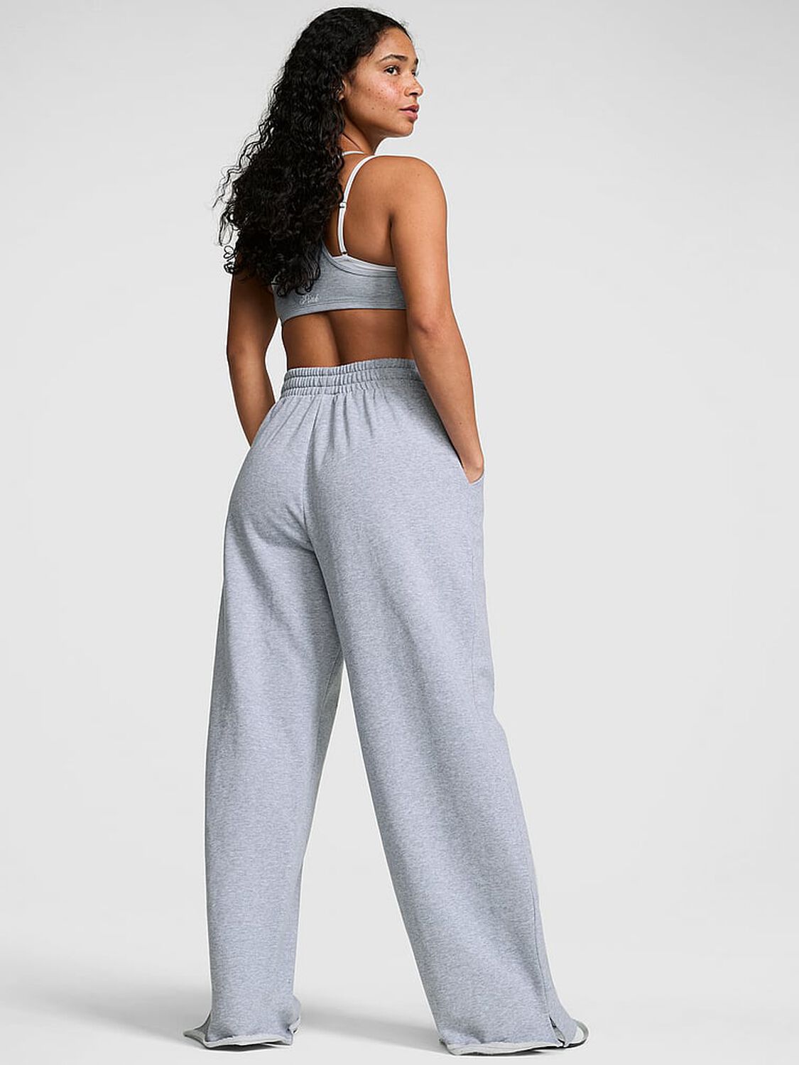 vs Pink Campus Fleece&trade; Wide-Leg Split-Hem Sweatpants Heather Grey 2 of 3 