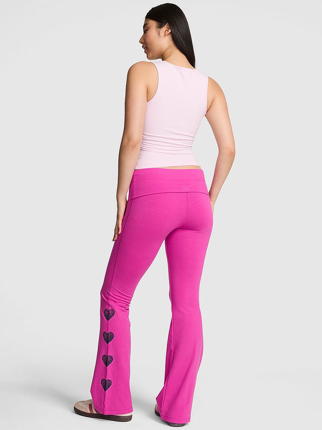 vs Pink All-Day Cotton Foldover Flare Leggings Pink Fire Bling Rocker Capsule 2 of 3 