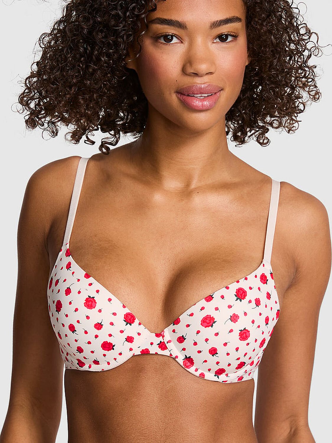 vs Pink Wear Everywhere Wear Everywhere Push-Up Bra Winter White Rose Floral Print 1 of 2 