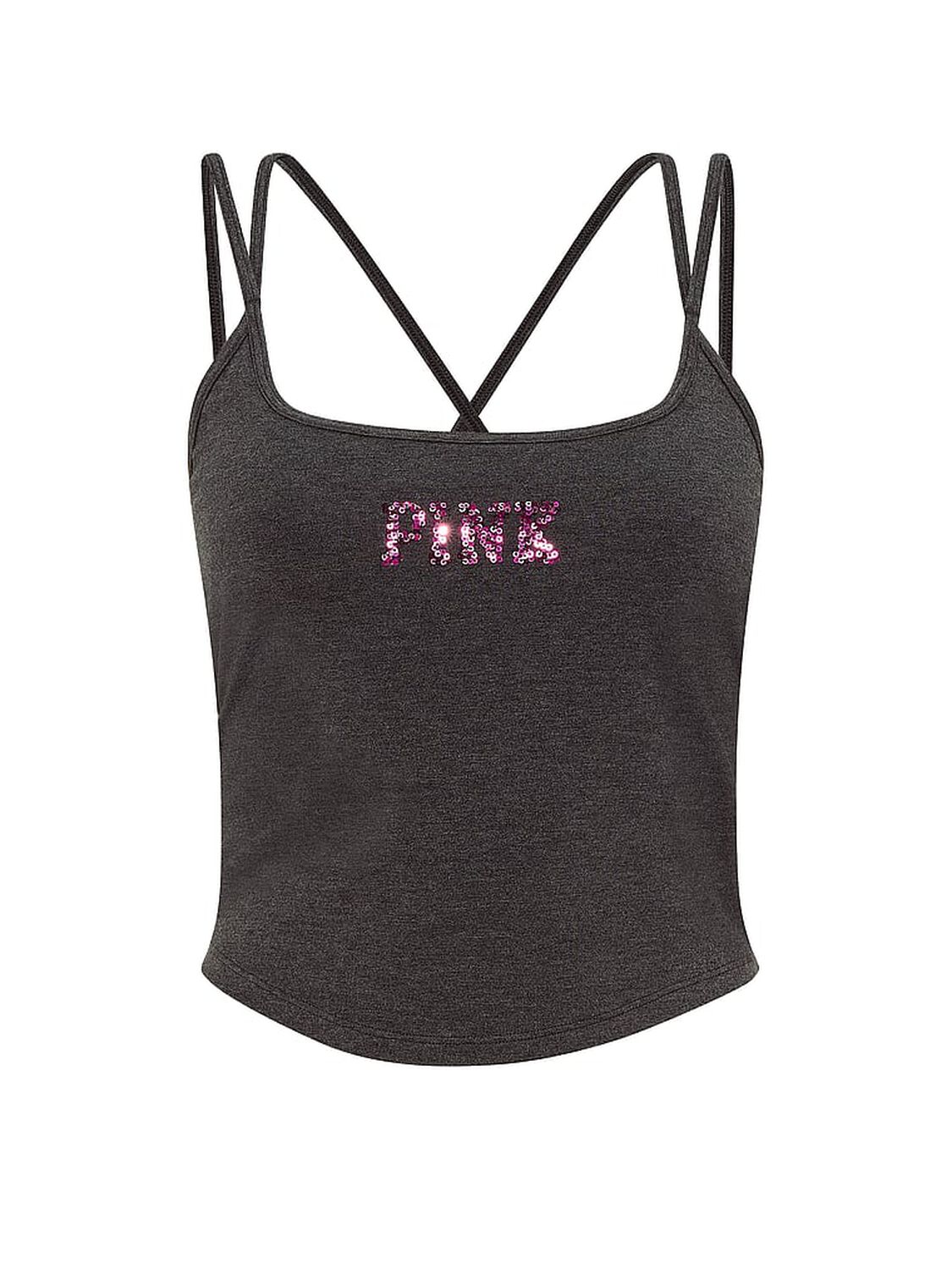 vs Pink All-Day Cotton&trade; Strappy Tank Top Charcoal Heather With Sequins 3 of 3 