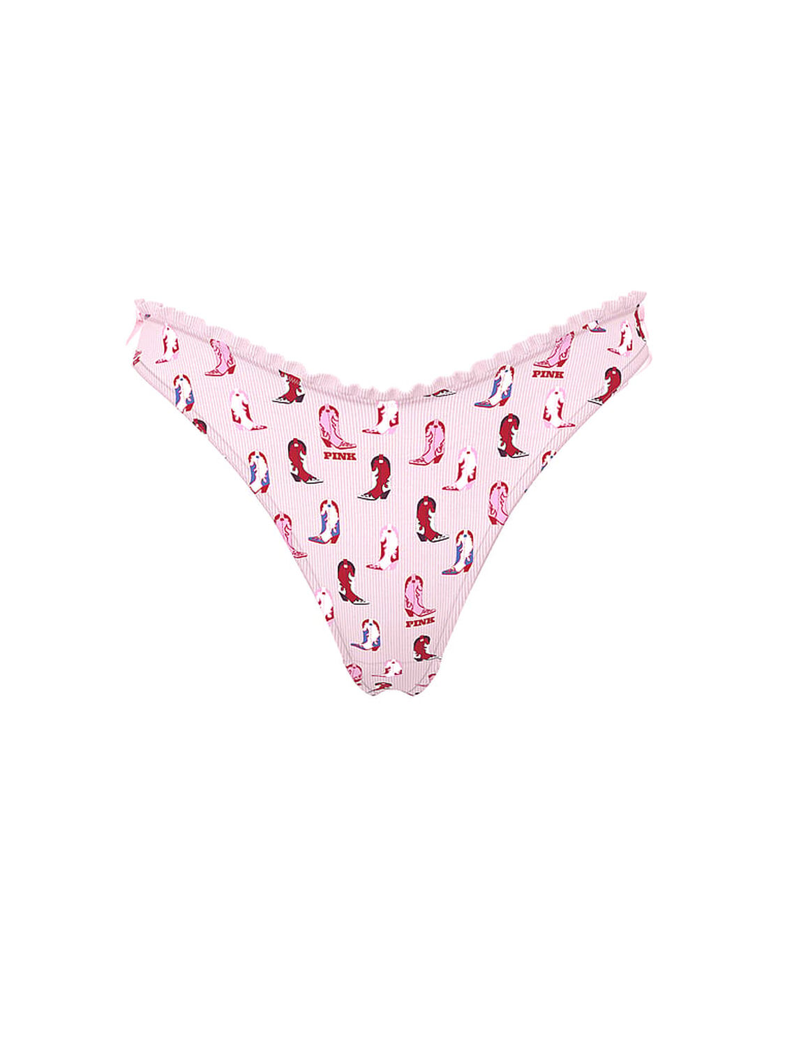vs Pink Cotton Side-Tie Thong Panty Pink Tulip Cowboy Boots Print Side Tie 3 of 3 