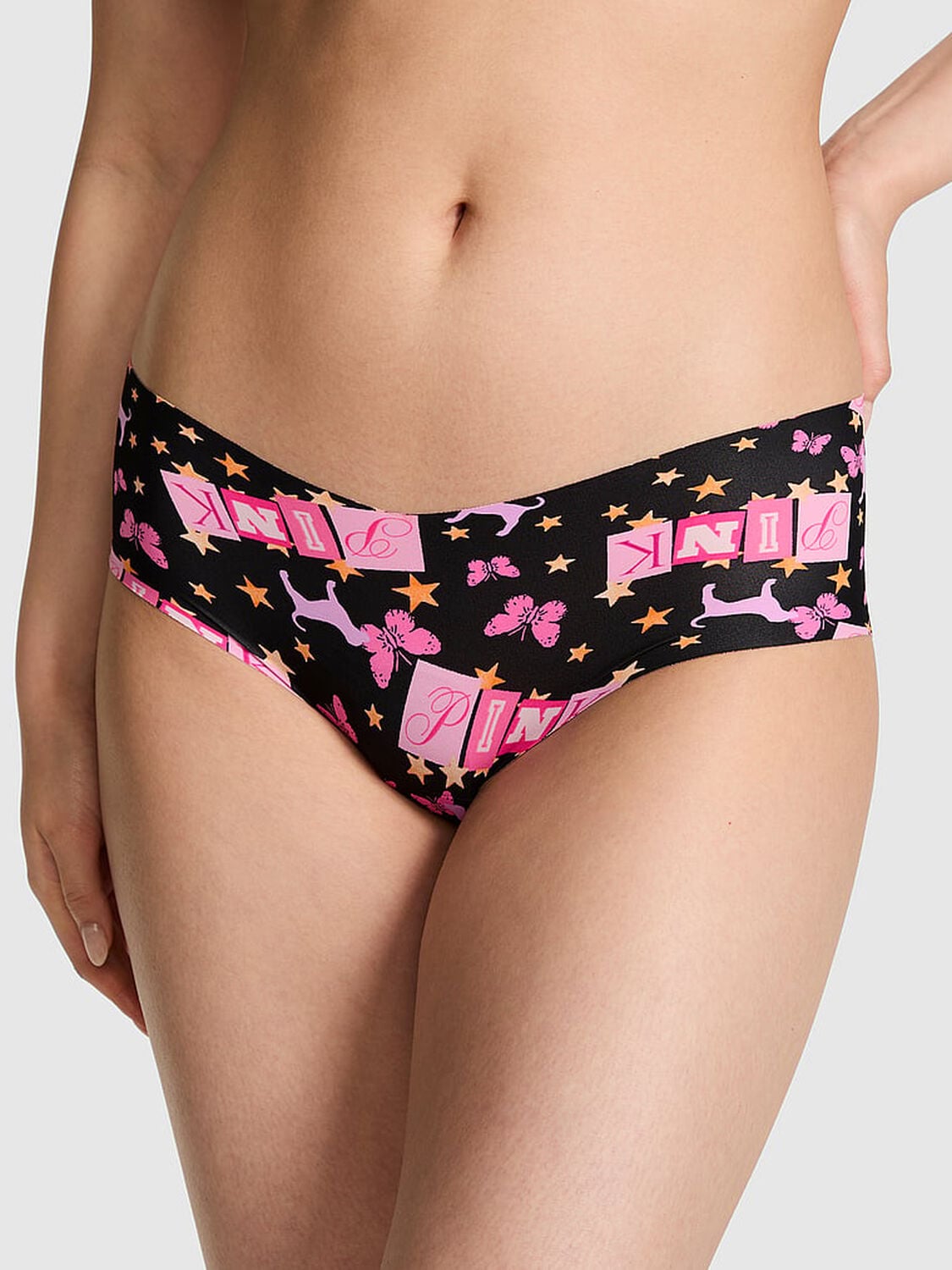 vs Pink No-Show Hiphugger Panty Black Pink Butterfly Dog 1 of 3 
