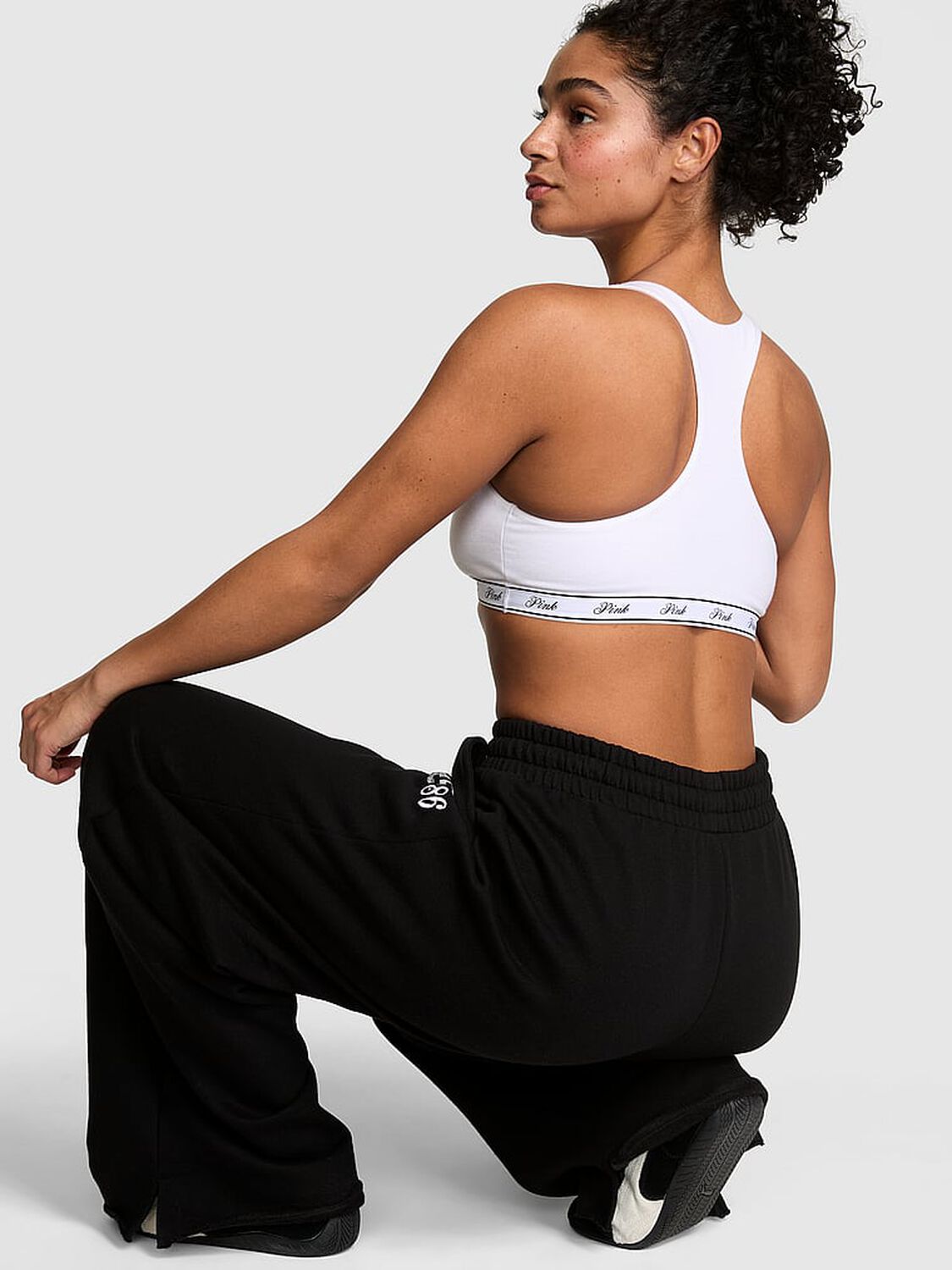 vs Pink Campus Fleece&trade; Wide-Leg Split-Hem Sweatpants Pure Black Spring 2 of 4 