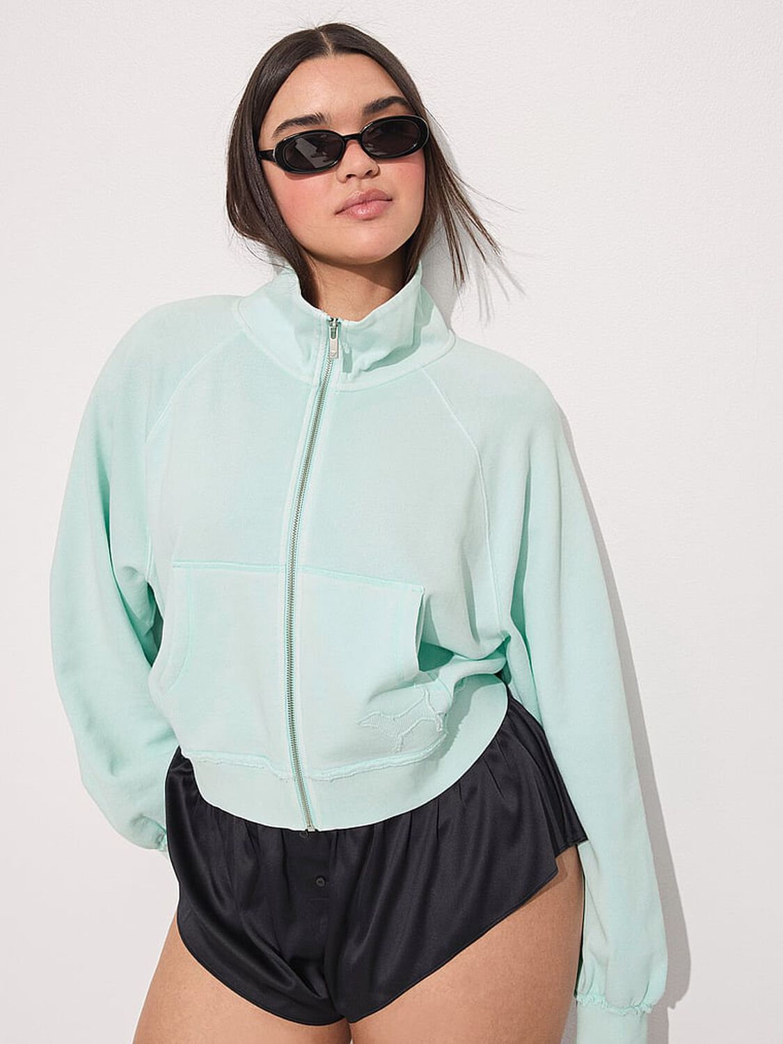 vs Pink Campus Terry&trade; Mock-Neck Full-Zip Sweatshirt Spray Blue 4 of 4 