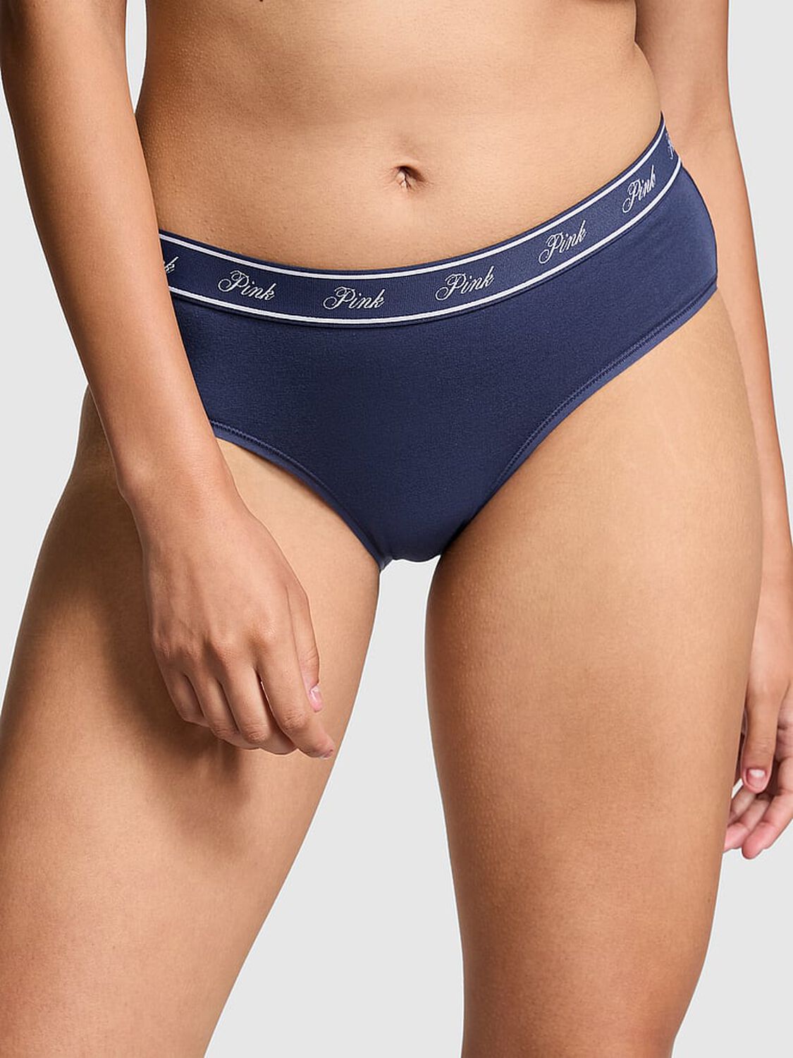 vs Pink Logo Cotton Hiphugger Panty Midnight Navy 1 of 3 