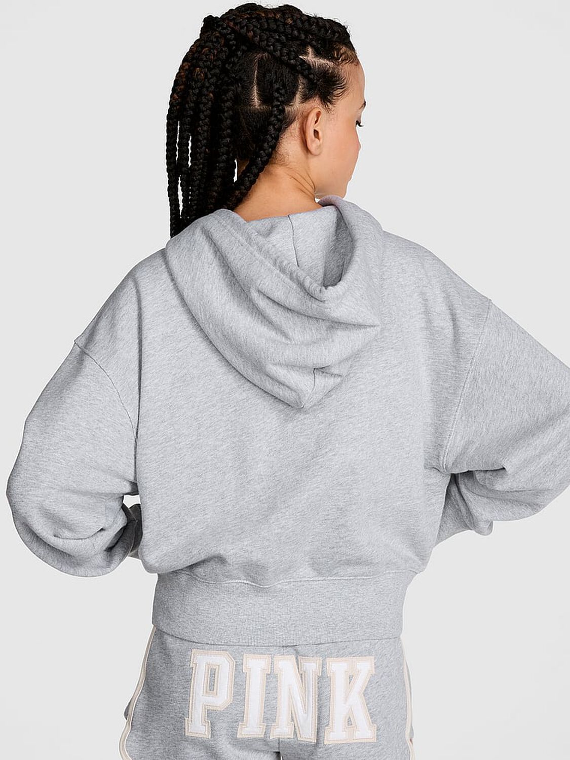 vs Pink Ivy Terry Shrunken Full-Zip Hoodie Medium Heather Grey 1 of 1 