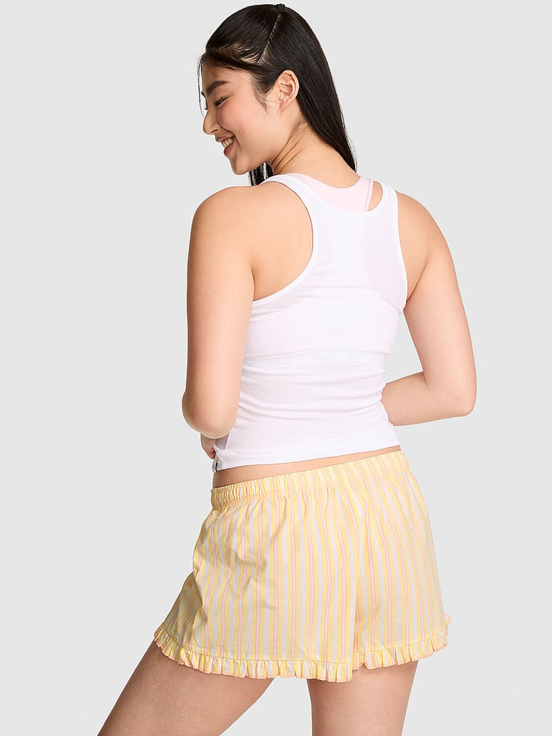 pink Pink Cotton Boxy Pajama Shorts Peach Stripes 2 of 3 