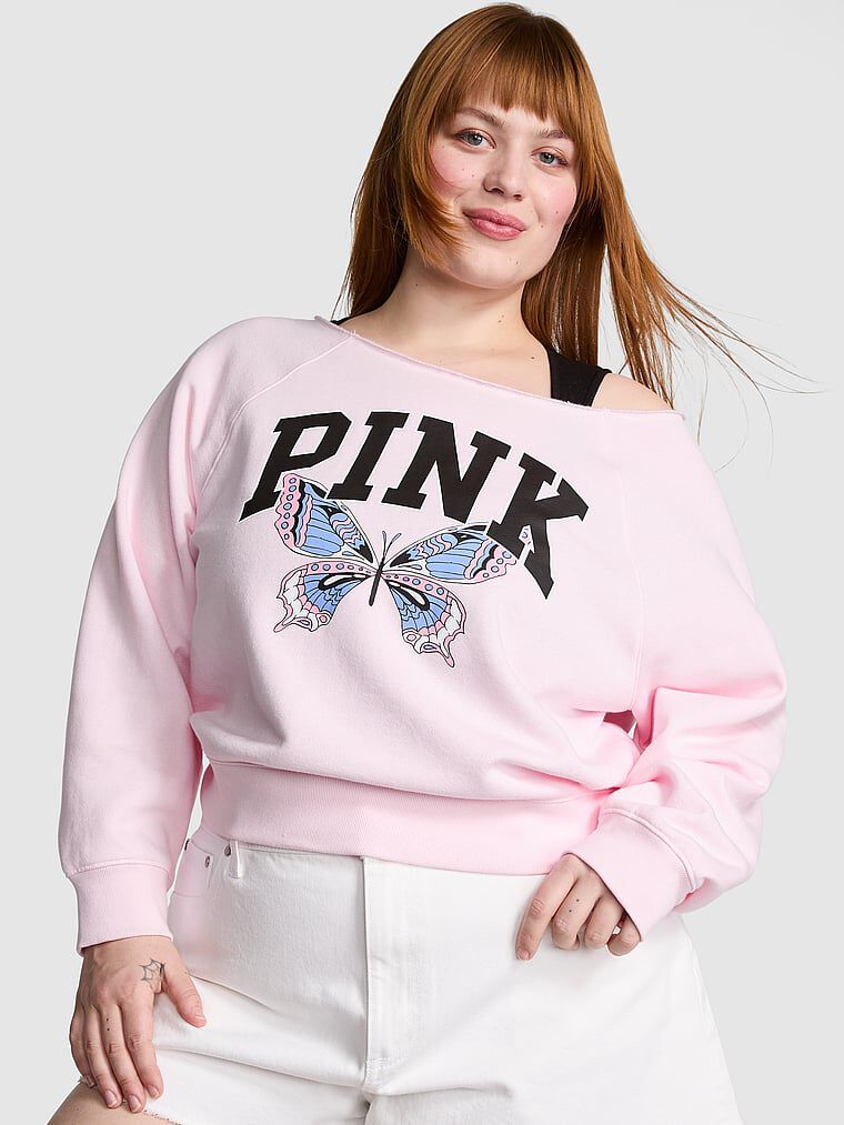 【PINK】Ivy Fleece Off The Shoulder Sweatshirt長袖スウェット Ivy Fleece Off-The-Shoulder Sweatshirt Limited Edition Pink Tulip