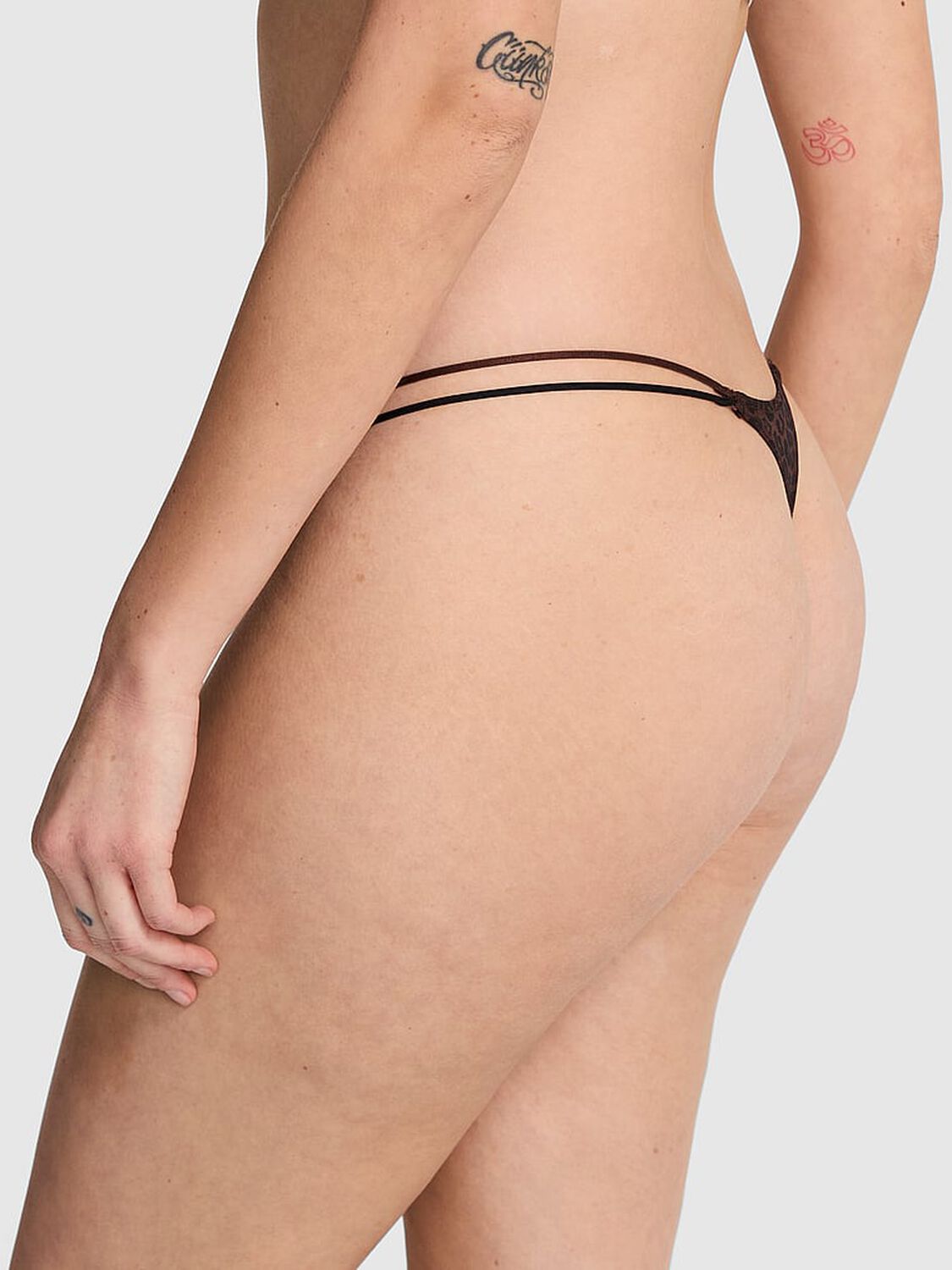 vs Pink Logo Mesh Strappy Micro Thong Panty Ganache Leopard Print 2 of 3 