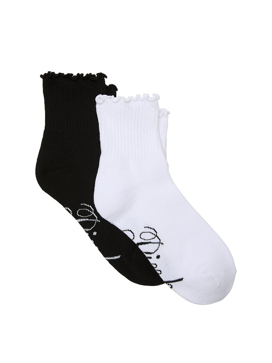 vs Pink 2-Pack Ruffle Quarter Socks Vs White/Black 1 of 1 