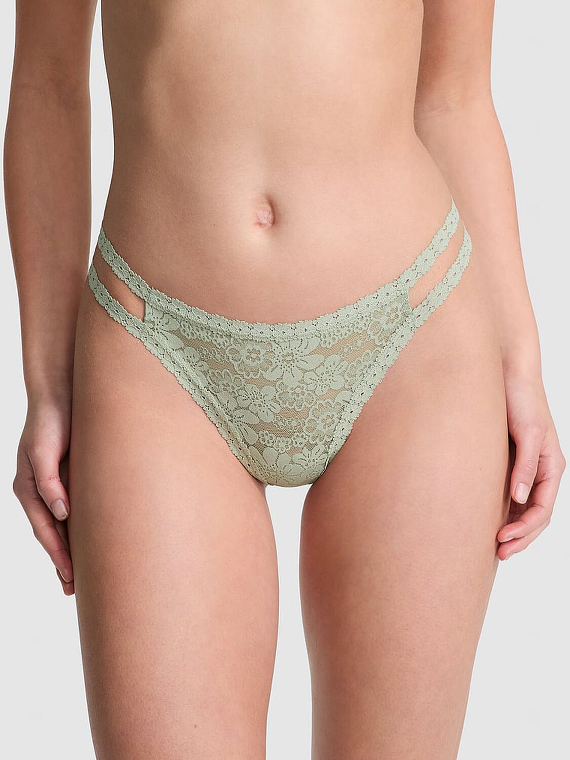 vs Pink Wink Strappy Thong Panty Green Garden 1 of 2 