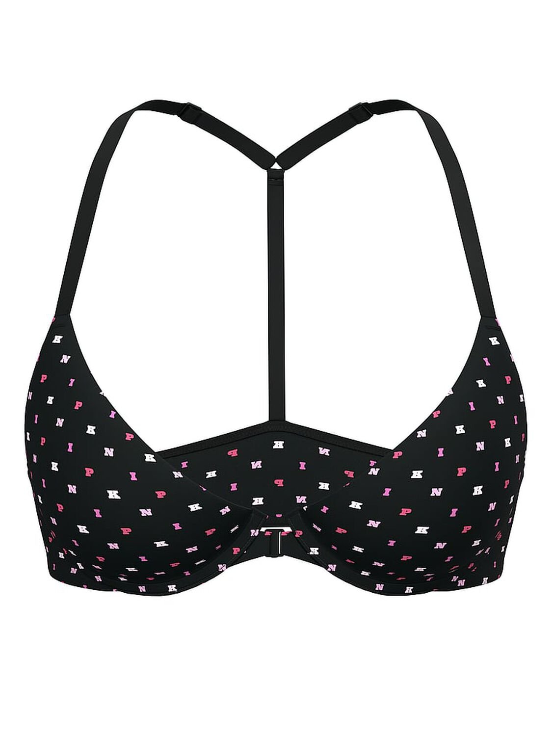 vs Pink Wear Everywhere Wear Everywhere Front-Close Lightly Lined Full Coverage T-Shirt Bra Black Scattered Logo Print 3 of 3 
