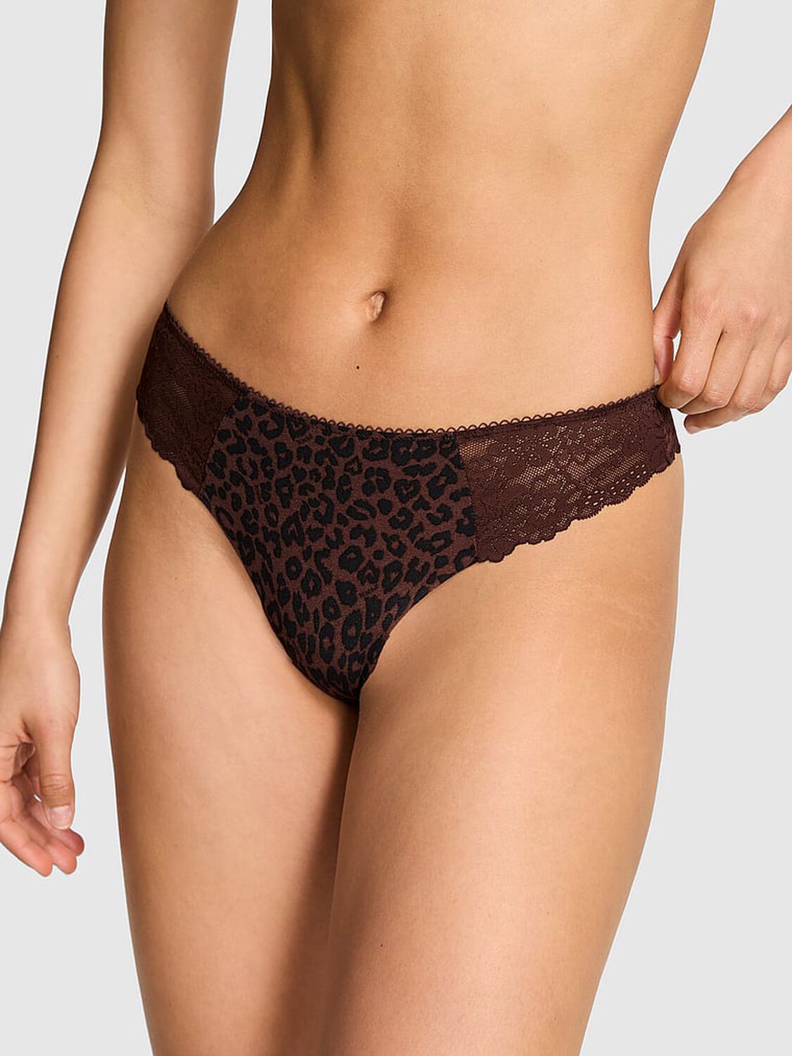vs Pink No-Show Thong Panty Ganache Leopard Print 1 of 3 