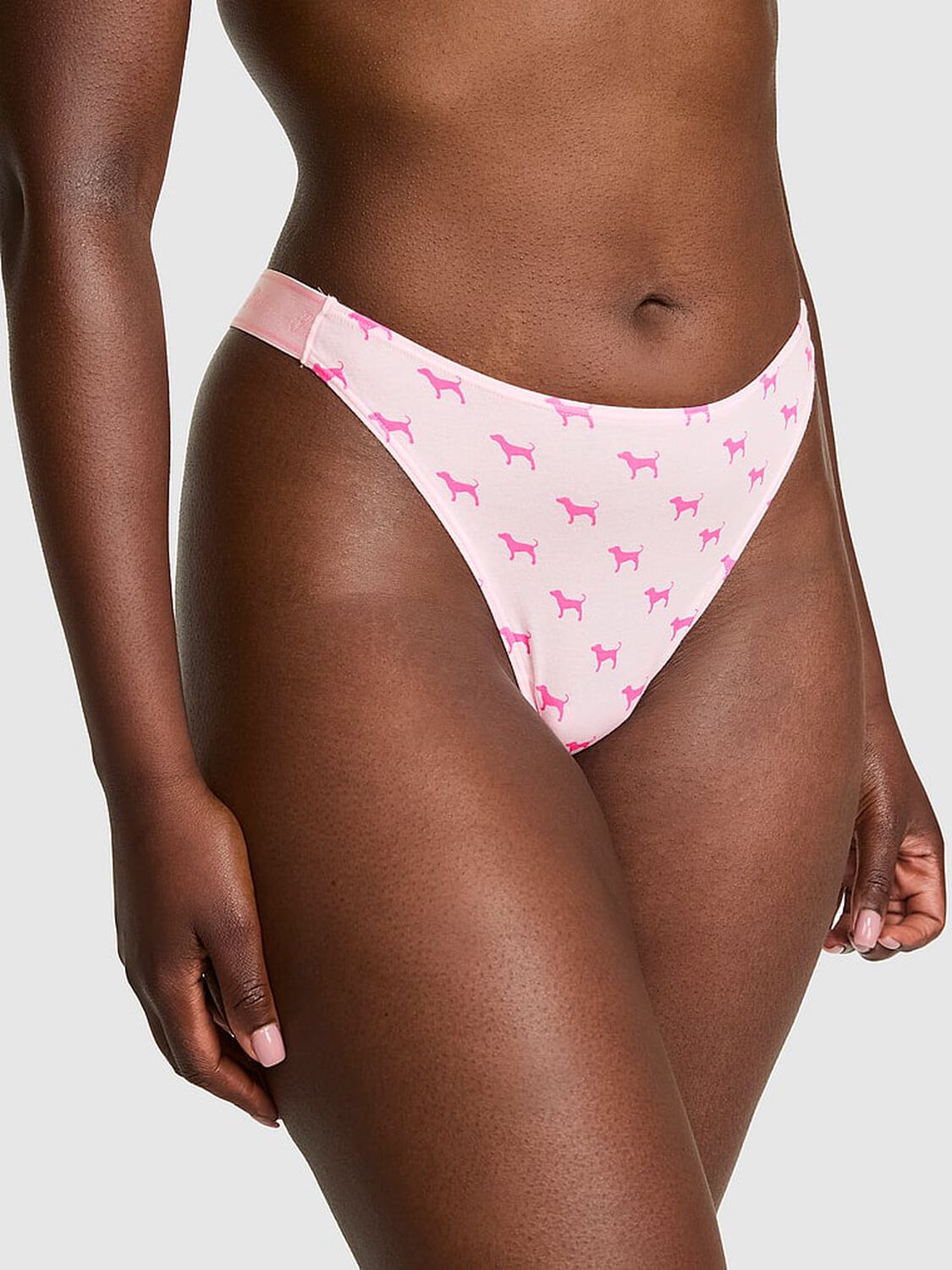 vs Pink Logo Cotton High-Leg Thong Panty Pink Tulip Dog 1 of 3 