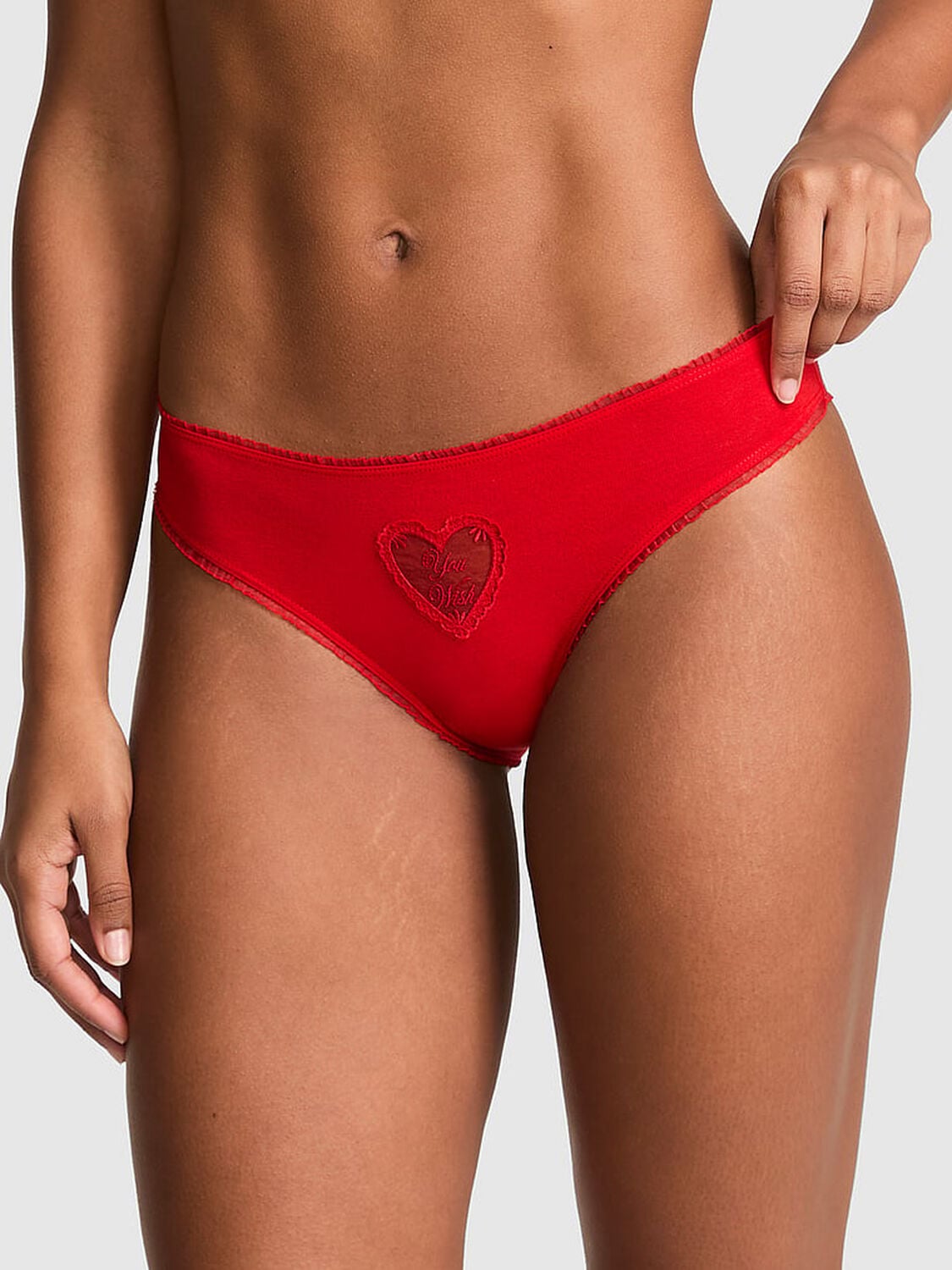 vs Pink Cotton Cheeky Panty Bright Vermillion You Wish Heart Mesh Graphic 1 of 3 