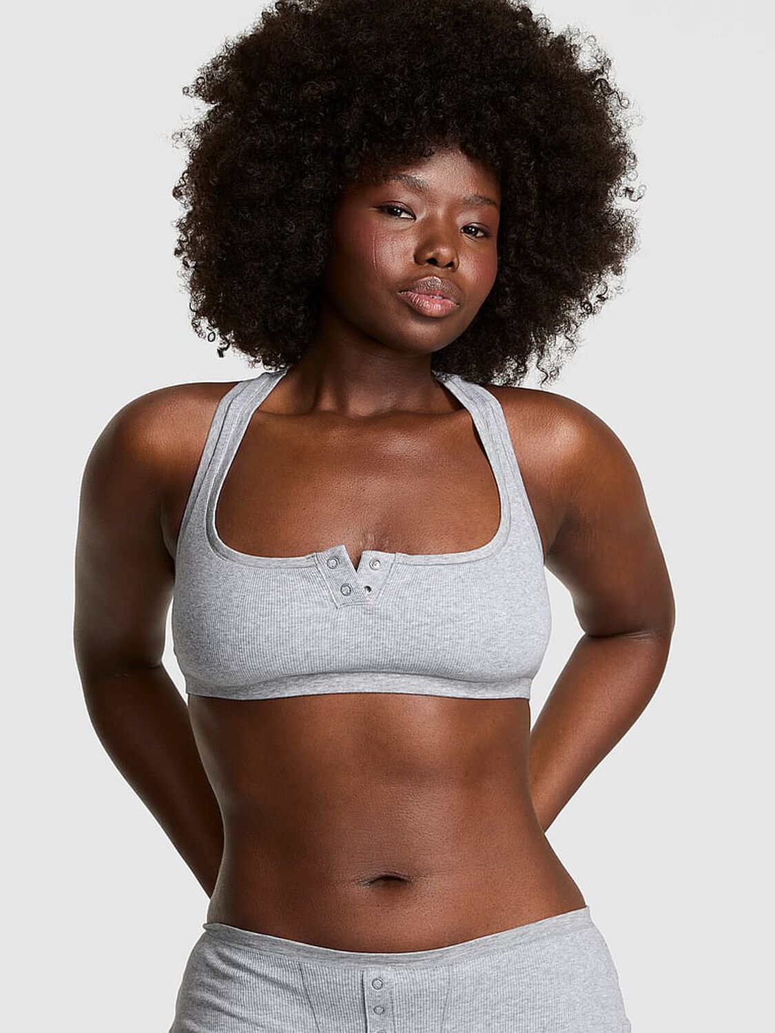 vs Pink Cotton Dorm Unlined Racerback Bralette Medium Heather Grey 1 of 4 