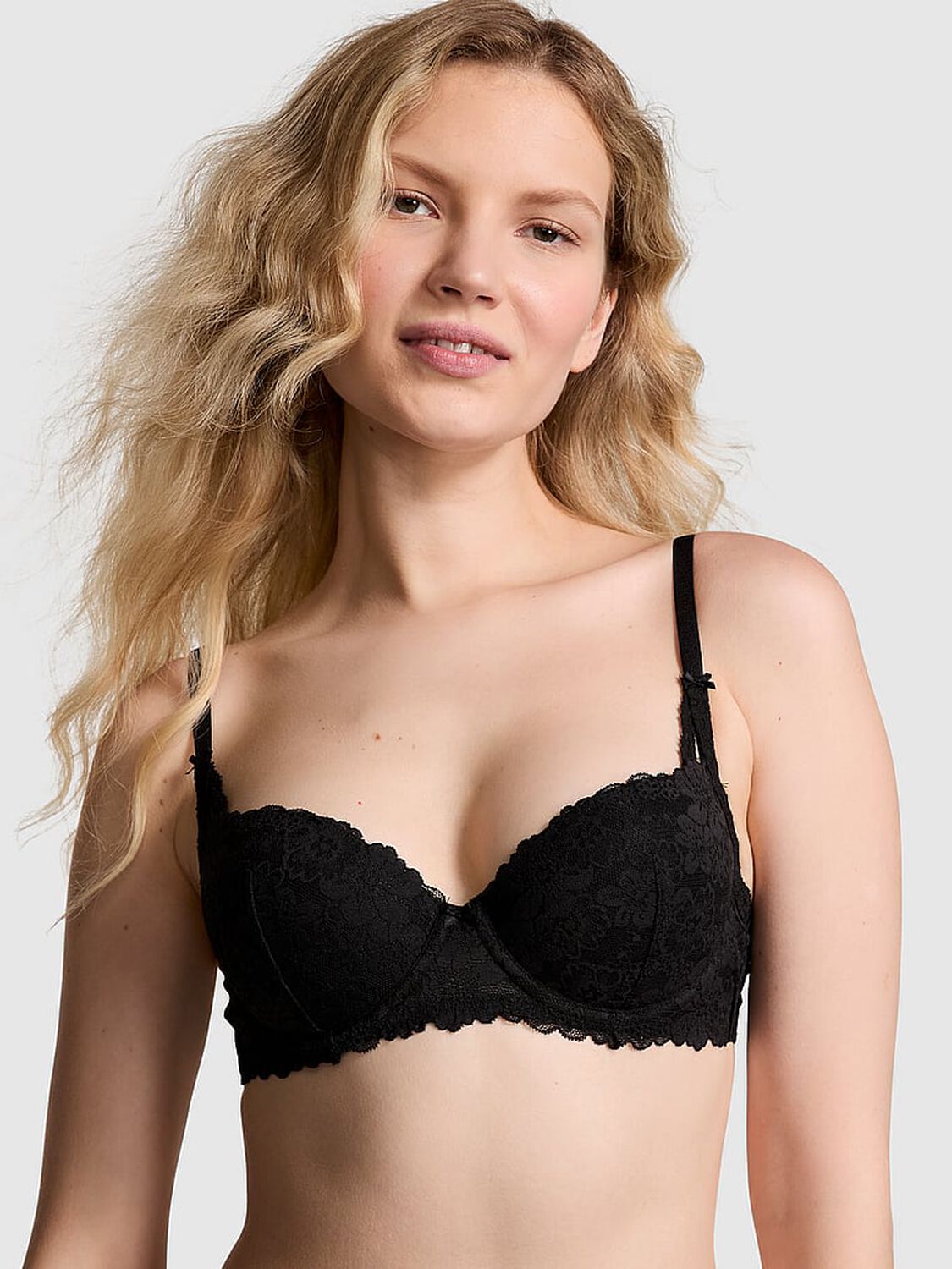 vs Pink Wink Push-Up Balconette Bra Pure Black 1 of 4 