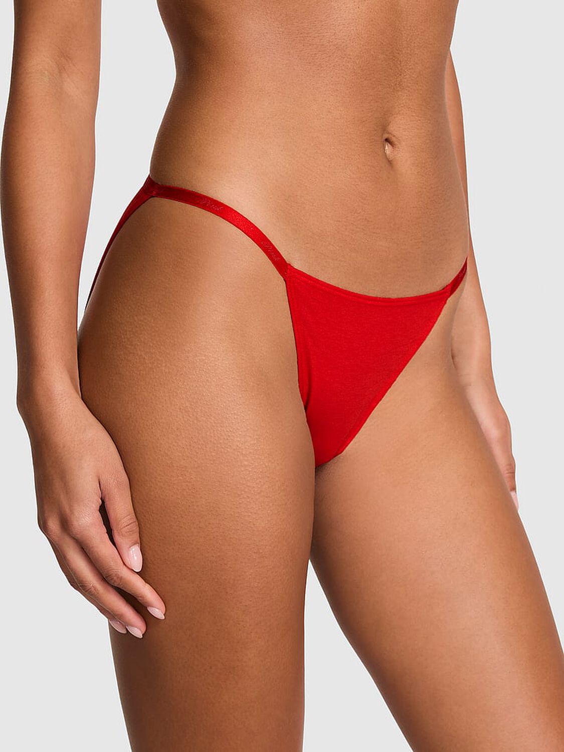 vs Pink Logo Cotton String Bikini Panty Bright Vermillion Naughtyish Diamante Graphic 1 of 2 