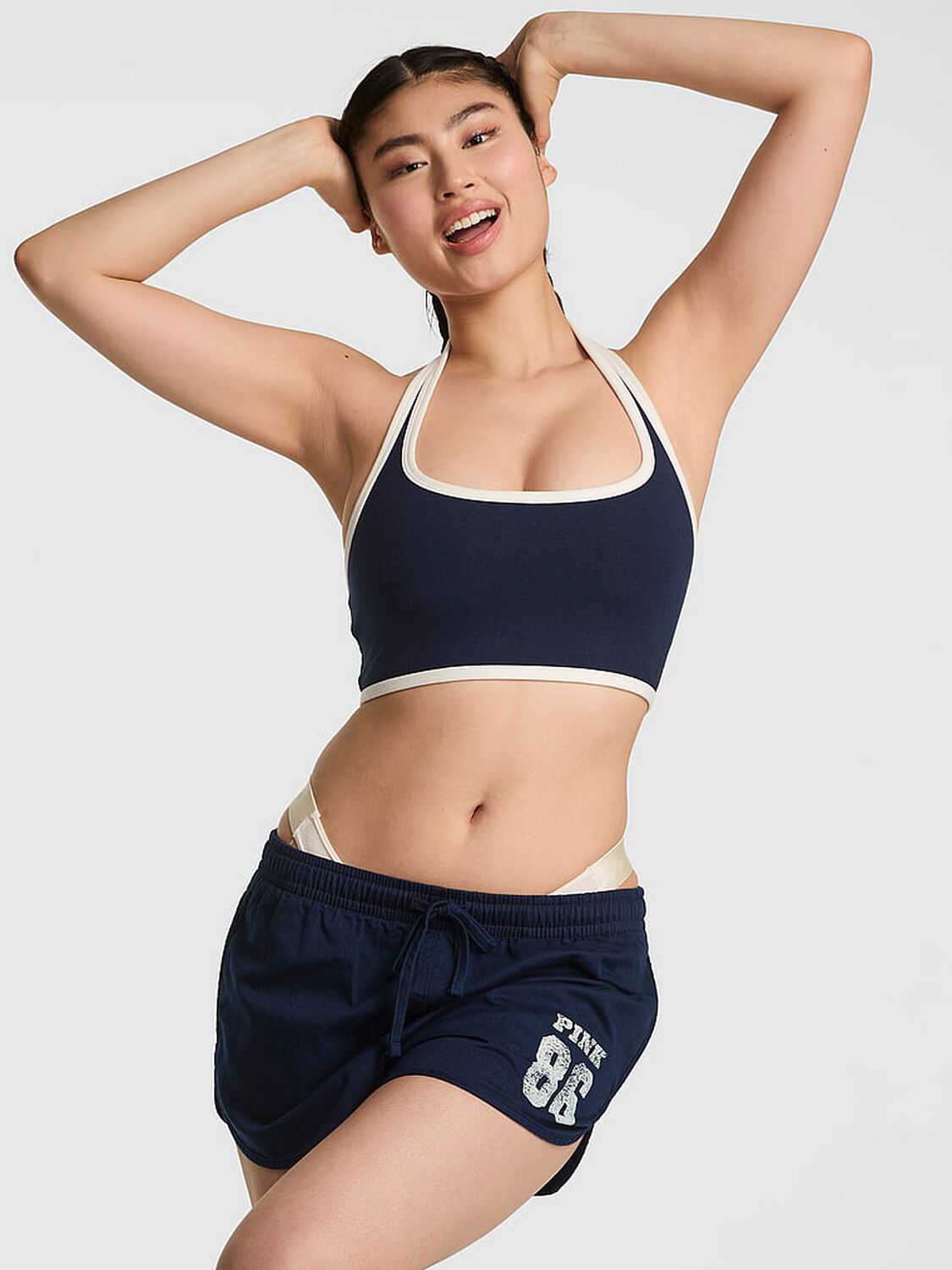 vs Pink All-Day Cotton Halter Sports Bra Noir Navy 1 of 3 