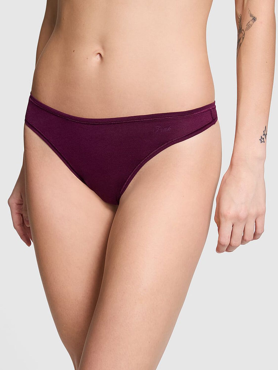 vs Pink Cotton High-Leg Thong Panty Wild Rose 1 of 3 