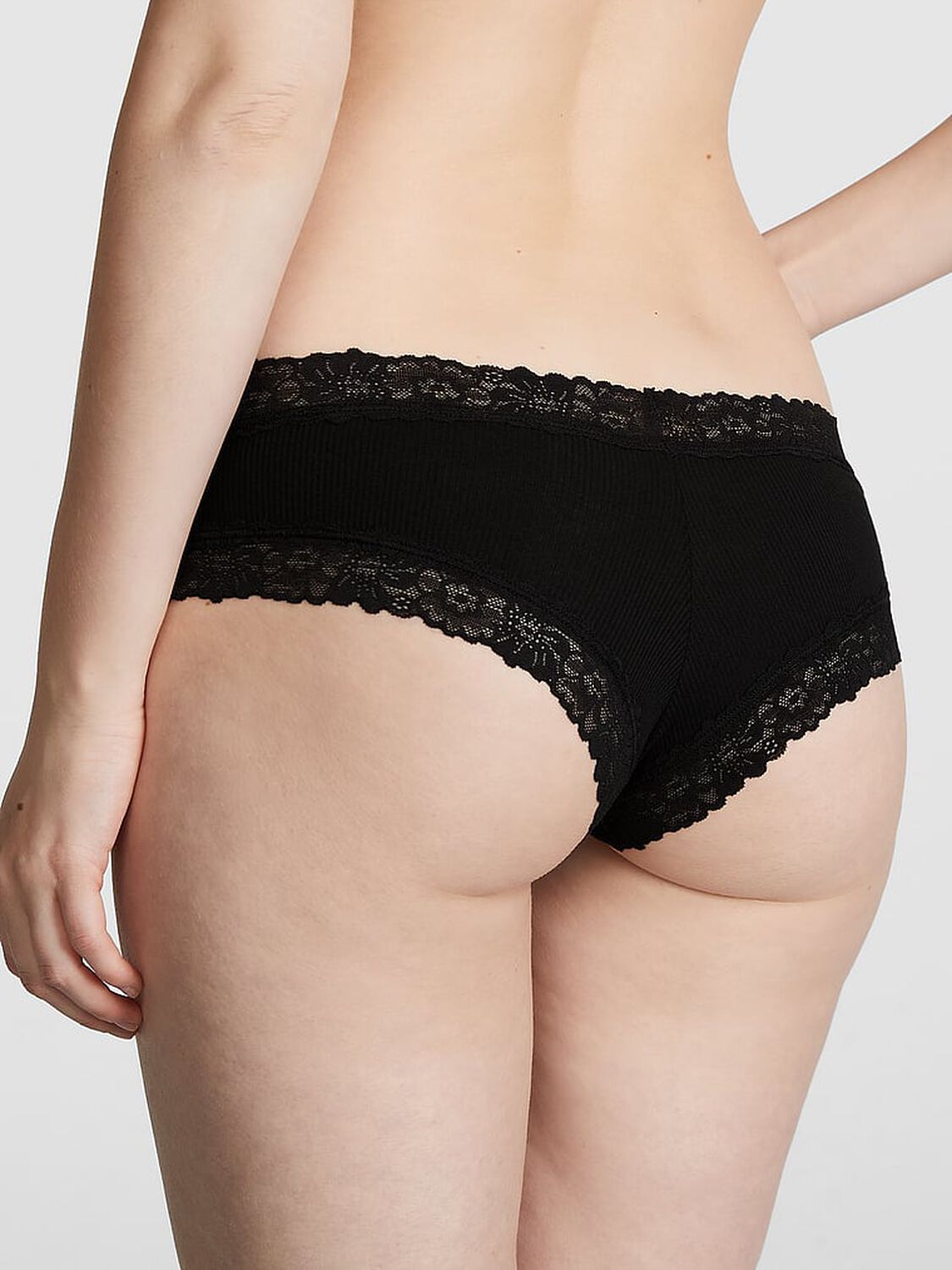 vs Pink Wink Lace-Trim Cheeky Panty Pure Black 2 of 3 
