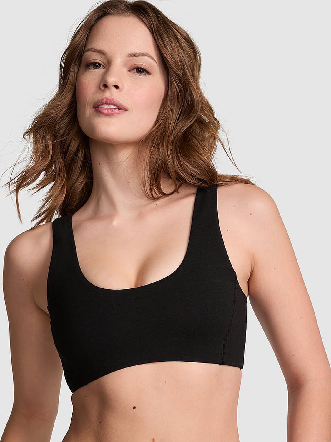 vs Pink All-Day Cotton Scoop Sports Bra Pure Black 1 of 4 