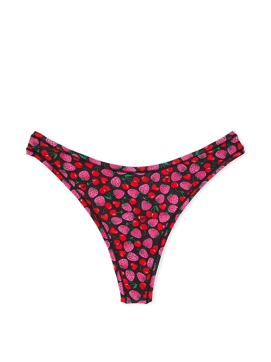 vs Pink Cotton High-Leg Thong Panty Pure Black Cherry Strawberry Print 3 of 3 