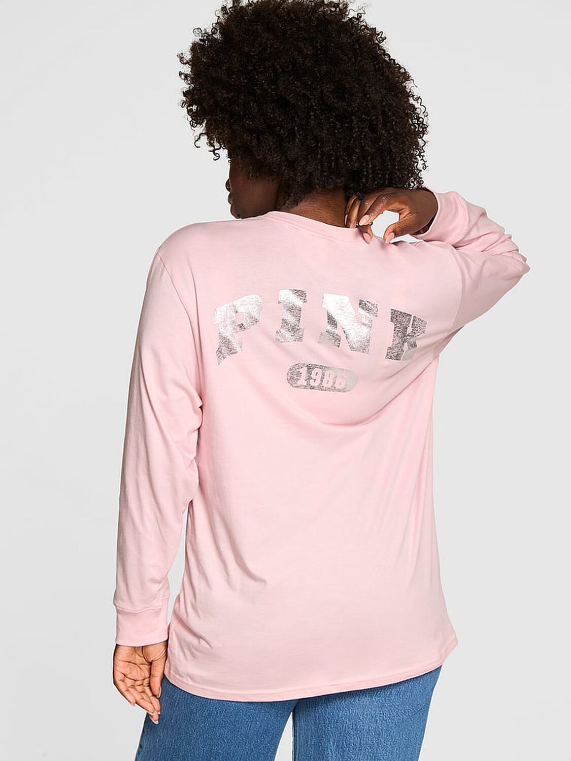 vs Pink Campus Cotton Long-Sleeve Tee Dollhouse Pink Core Logo 2 of 2 