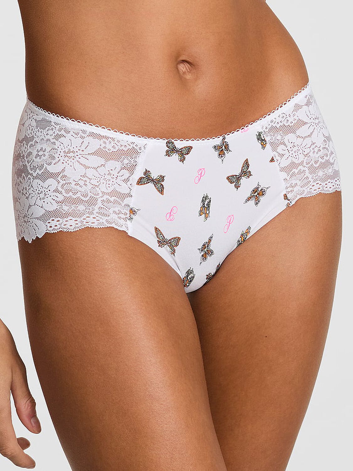 vs Pink No-Show Hiphugger Panty White Butterfly Print 1 of 2 