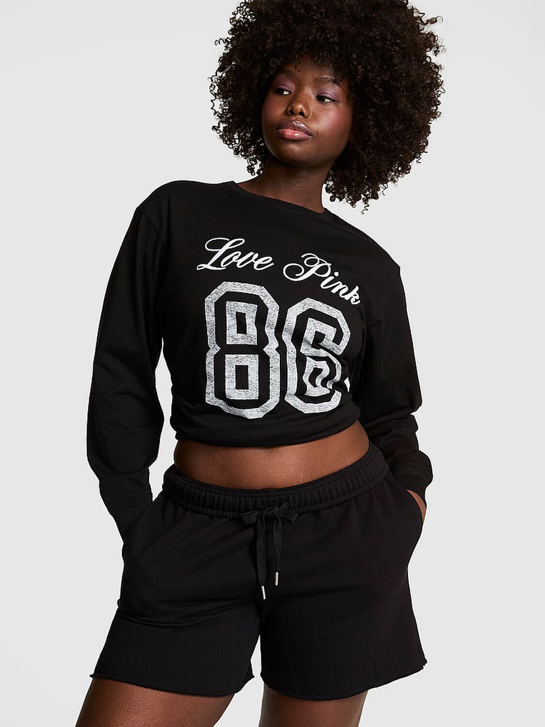 vs Pink Campus Cotton&trade; Long-Sleeve Tee Pure Black 1 of 3 