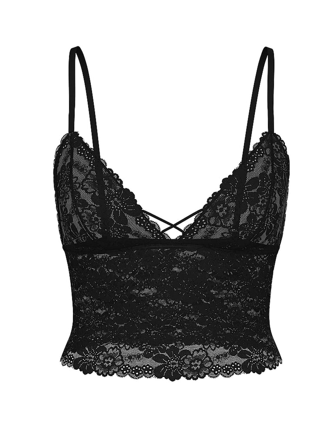 vs Pink Bralettes & Bra Tops Wink Lace Unlined Longline Bralette Black 3 of 4 