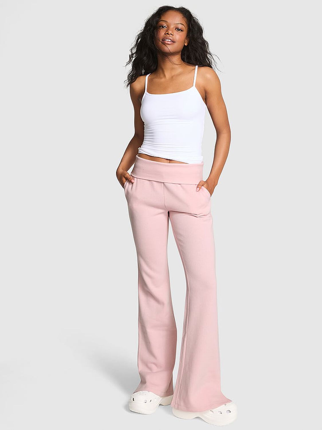 vs Pink Ivy Fleece Foldover Flare Sweatpants Doll House 1 of 3 