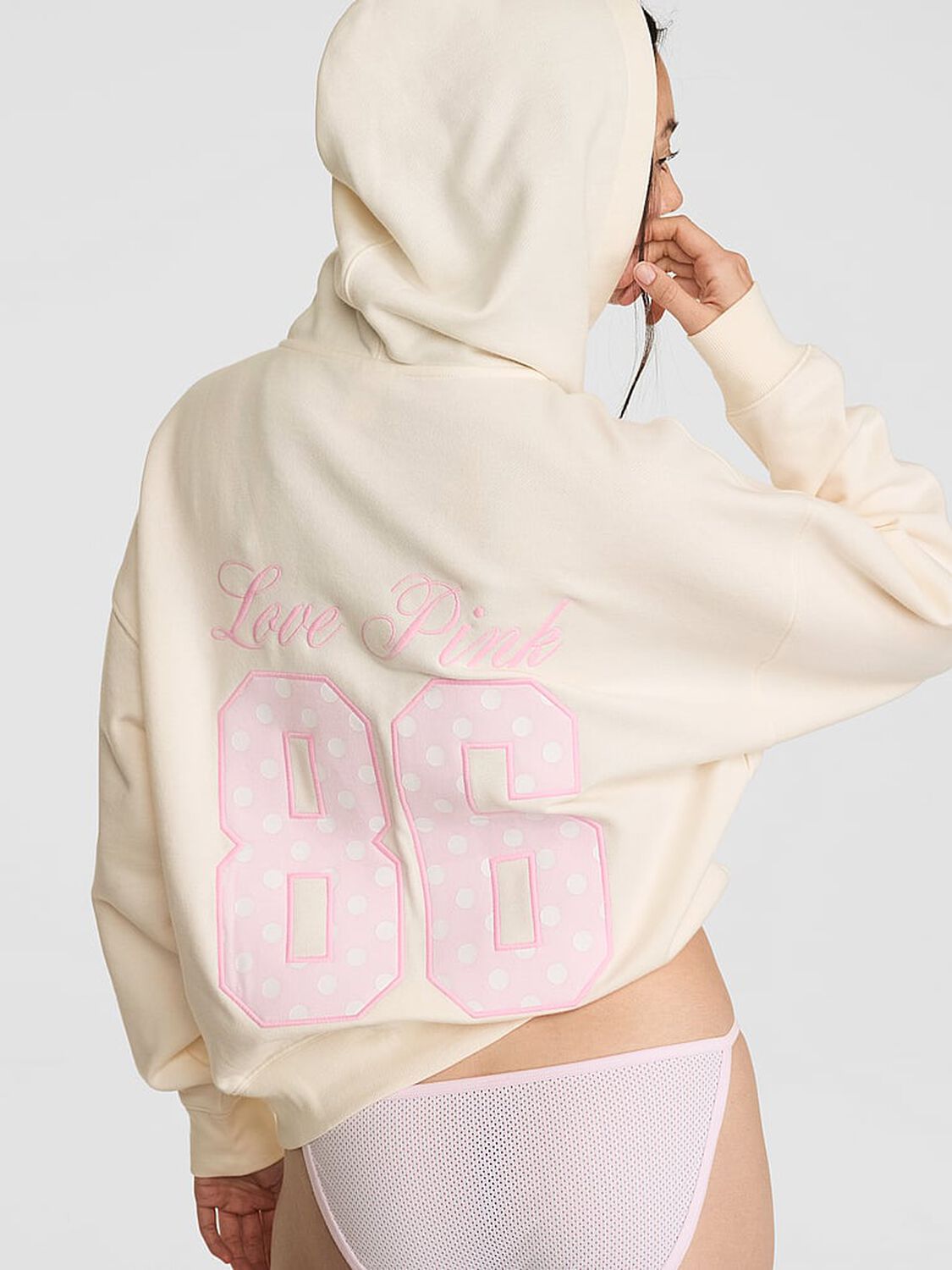 vs Pink Campus Fleece&trade; Half-Zip Hoodie Cozy White 2 of 3 