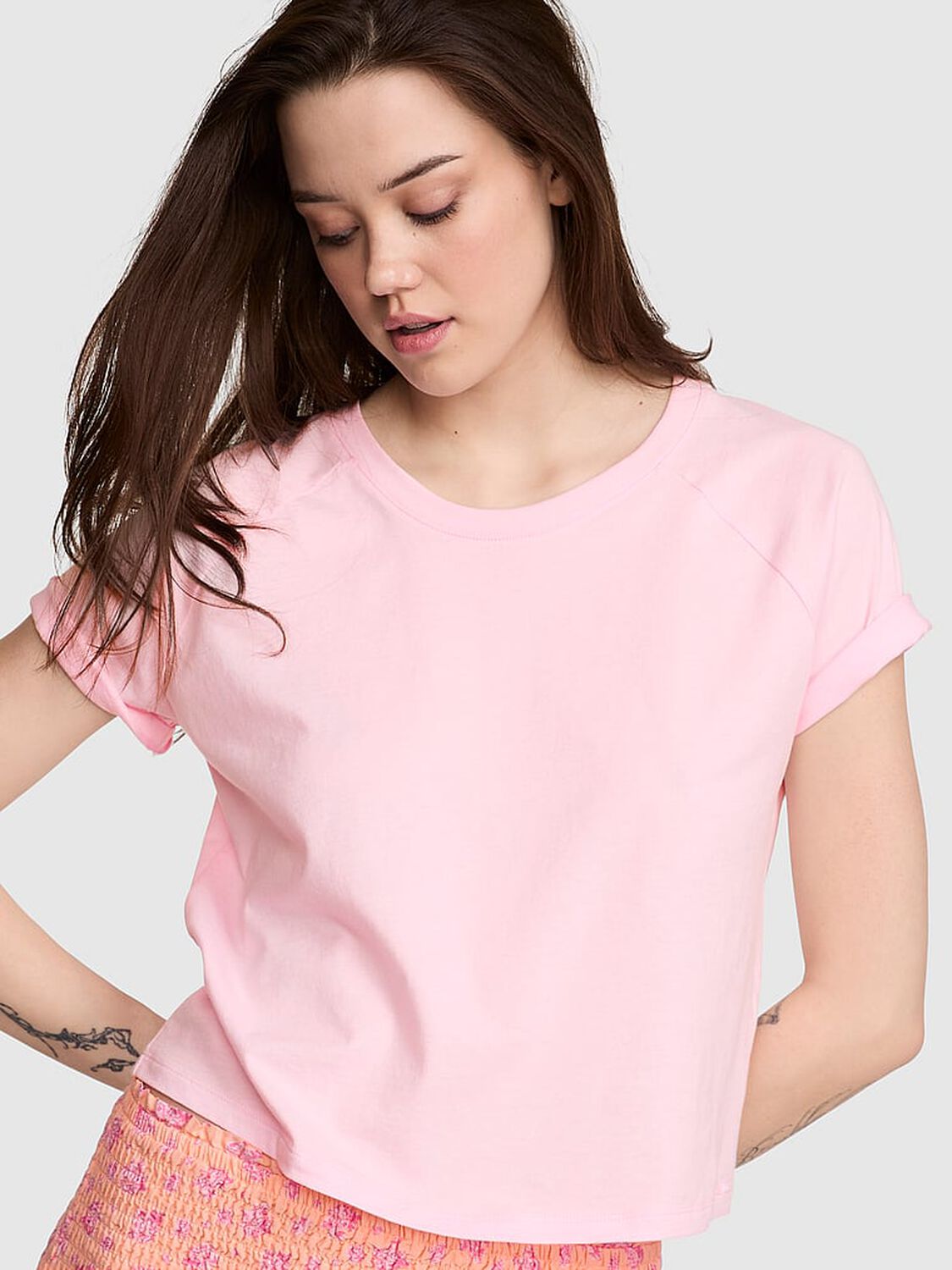 vs Pink Cotton Raglan Sleep Tee Coconut Pink 1 of 3 