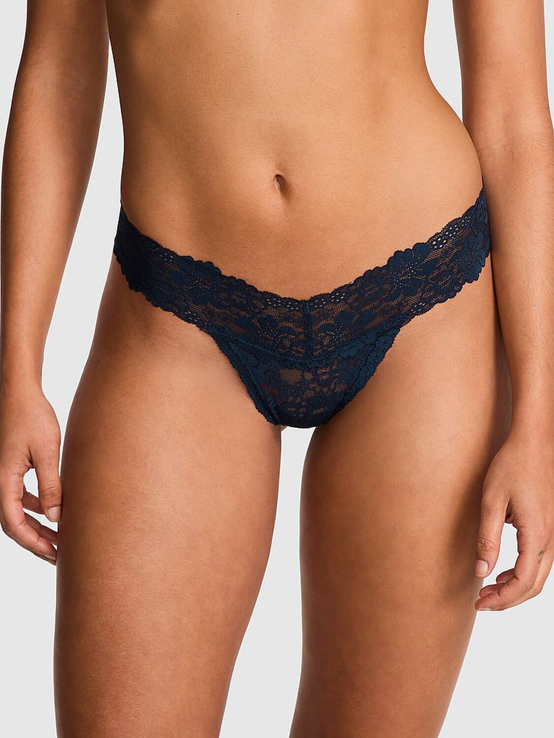 vs Pink Wink Lace Thong Panty Noir Navy 1 of 3 