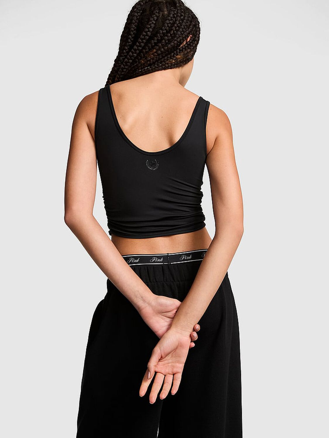 vs Pink PINK Relay&trade; Ruched Wrap Bra Tank Pure Black 2 of 3 