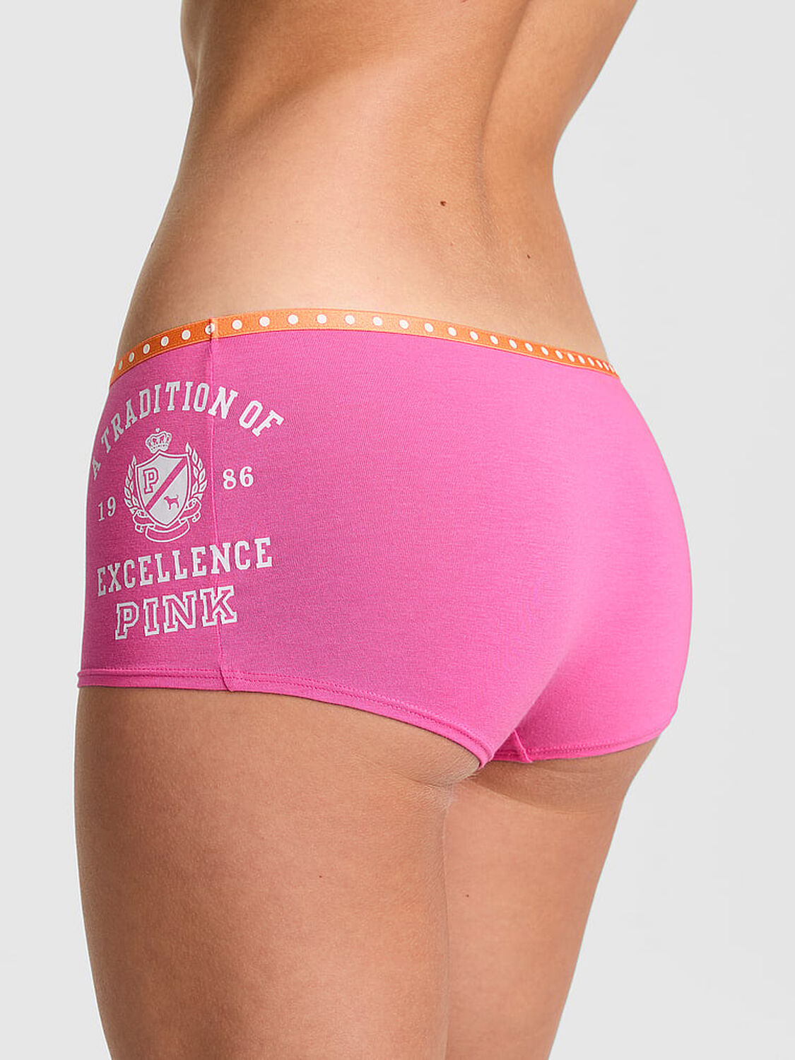 vs Pink Logo Cotton Boyshort Panty Sizzling Strawberry With Univ Tradition Graphic 2 of 3 