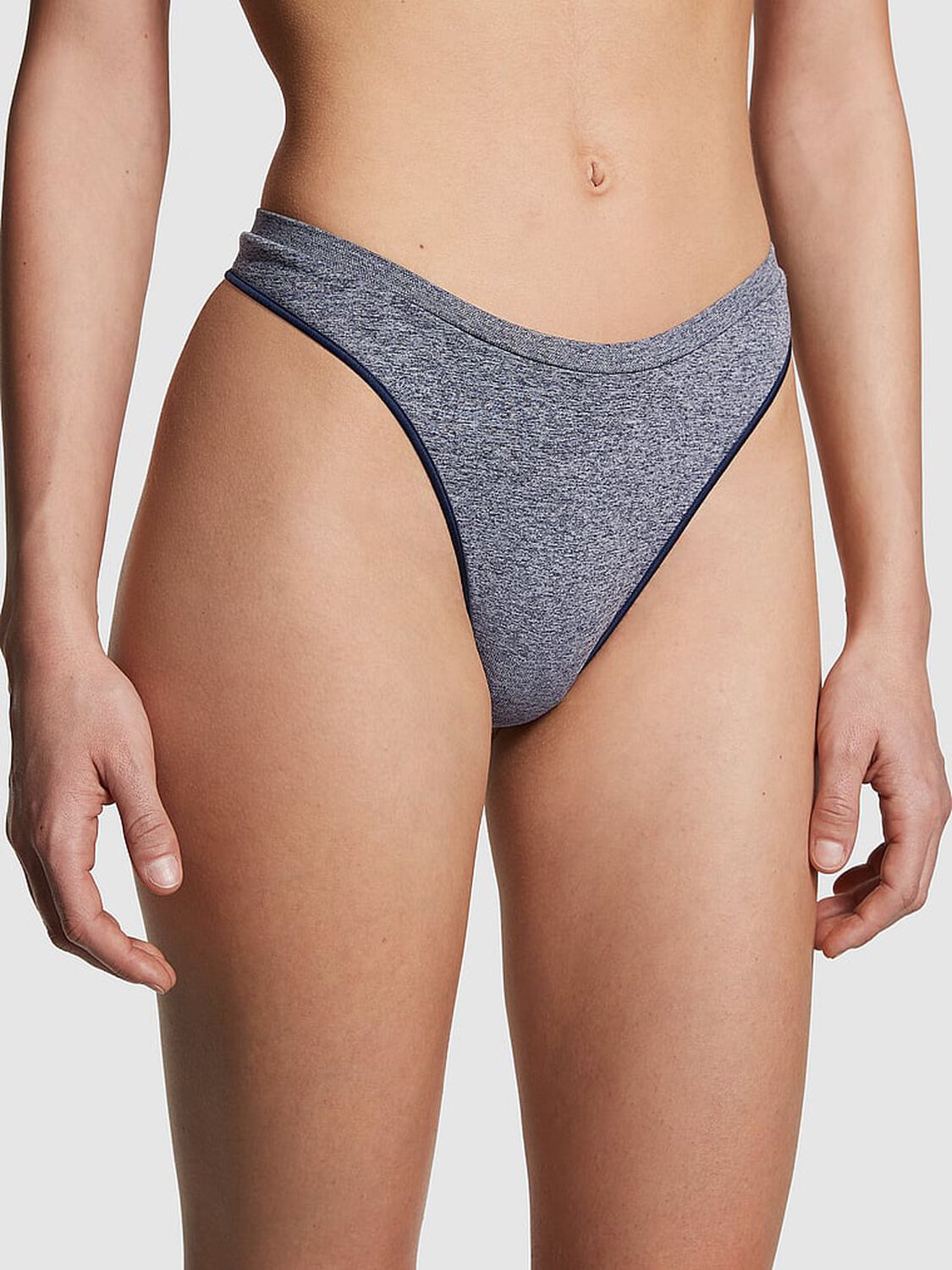 vs Pink Seamless High-Leg Thong Panty Midnight Navy Marl 1 of 3 