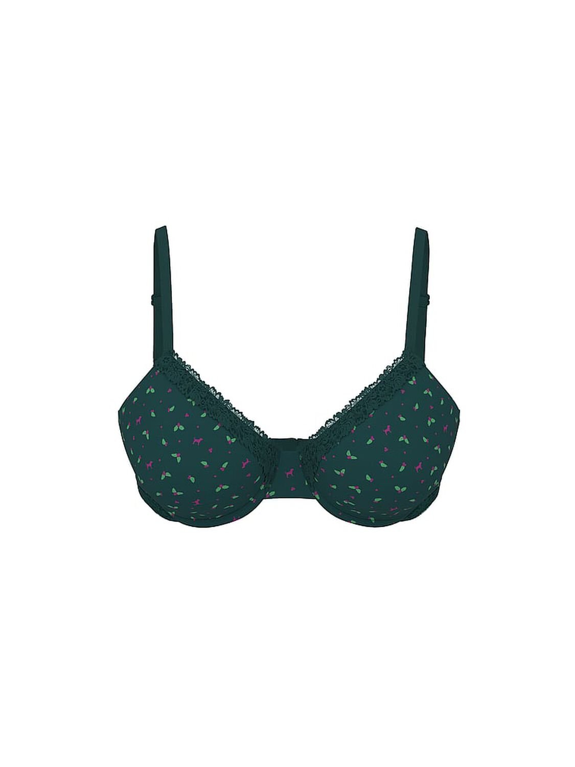 vs Pink Wear Everywhere Wear Everywhere Lightly Lined Full Coverage T-Shirt Bra Deep Forest Holly Print 1 of 2 