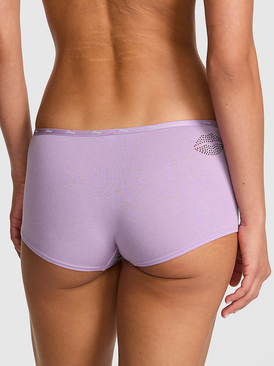 vs Pink Logo Cotton Boyshort Panty Aster Lips Diamante Graphic 2 of 4 