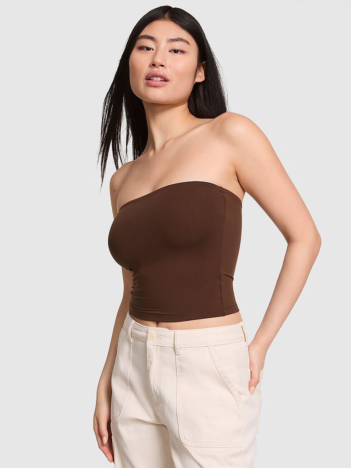 vs Pink Base Stretch Tube Top Ganache 1 of 2 