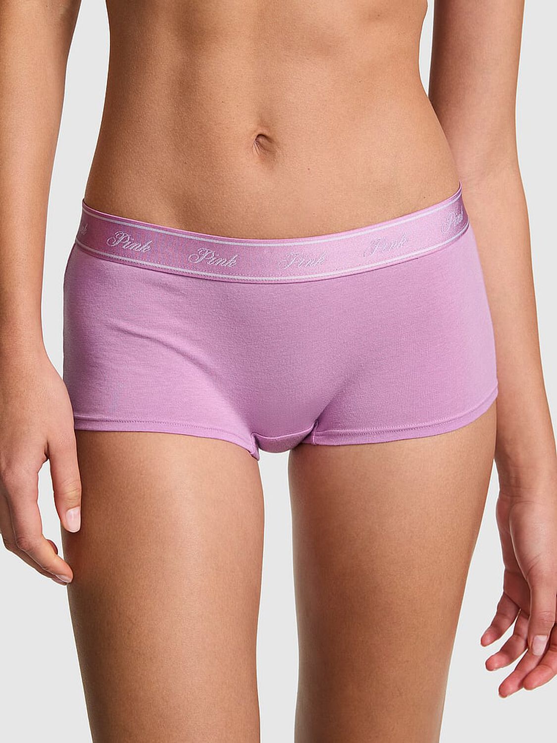 vs Pink Logo Cotton Boyshort Panty Lt Lilac With Love Pink Butt Graphic 1 of 3 