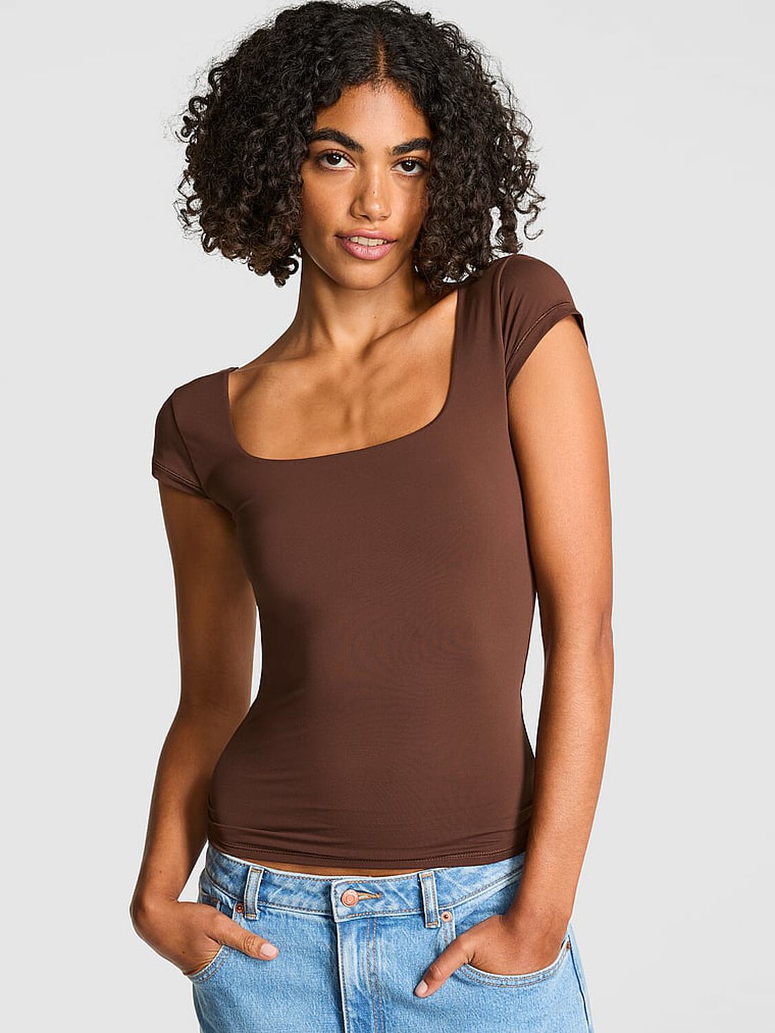 vs Pink Base Stretch Cap-Sleeve Tee Ganache 1 of 3 