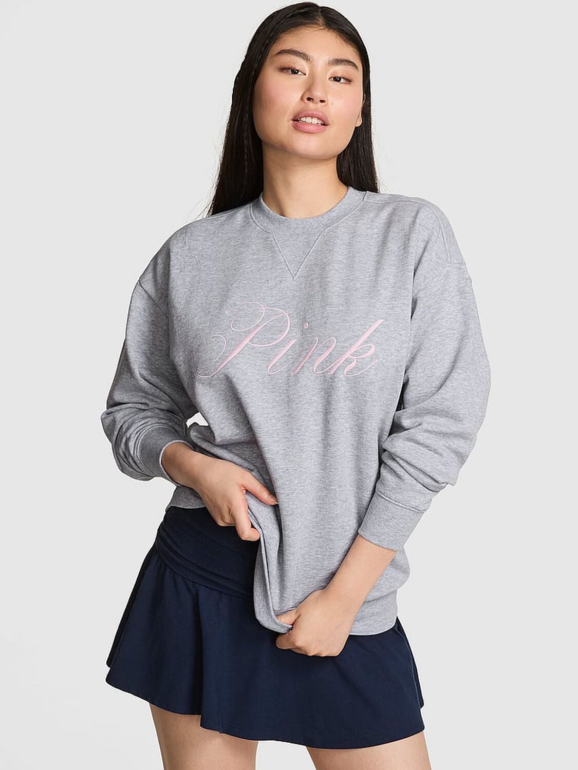 vs Pink Ivy Fleece Oversized Crew Sweatshirt Vs Medium Heather Grey Holiday 1 of 2 