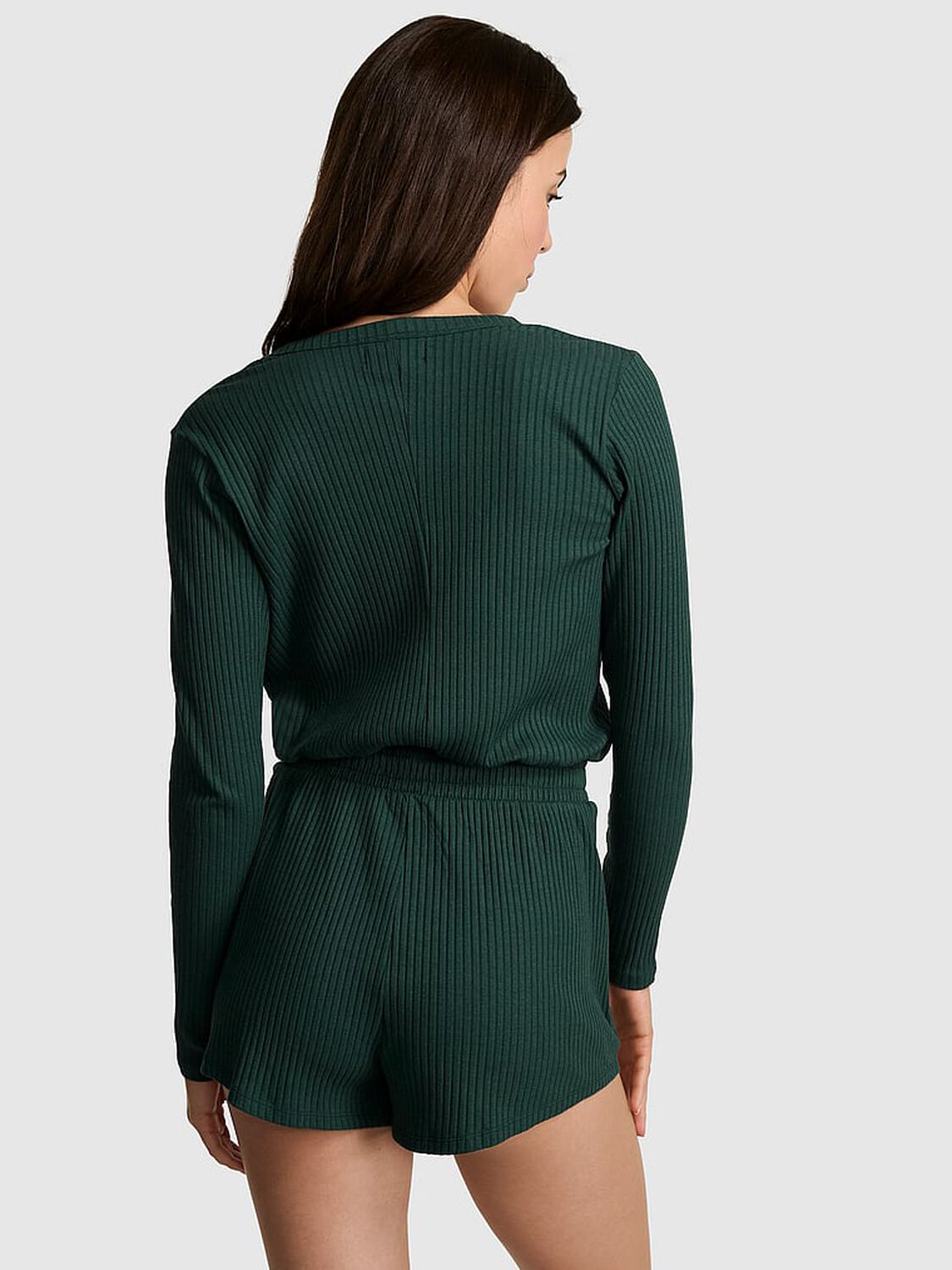 vs Pink Wide-Ribbed Drawstring Romper Deep Forest 2 of 3 