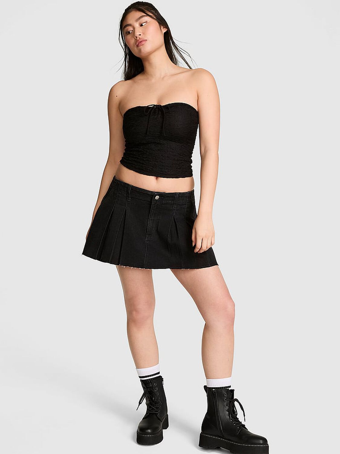 vs Pink PINK Base Stretch&trade; Strappy Halter Top Pure Black 1 of 2 