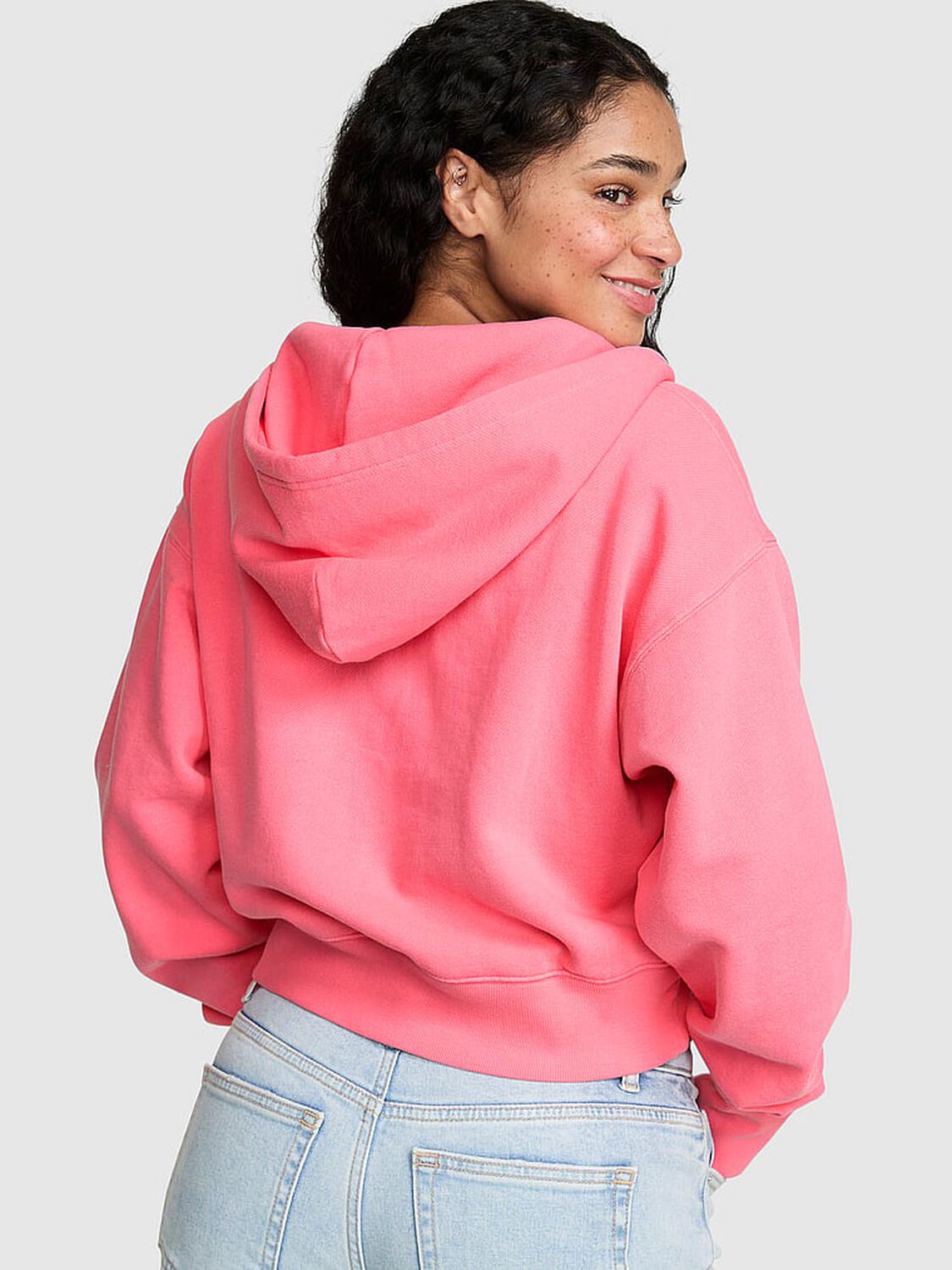 vs Pink Campus Fleece&trade; Shrunken Full-Zip Hoodie Vivid Pink 2 of 3 