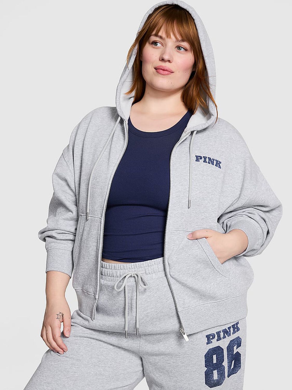 vs Pink Ivy Fleece Campus Full-Zip Hoodie Vs Medium Heather Grey 1 of 3 