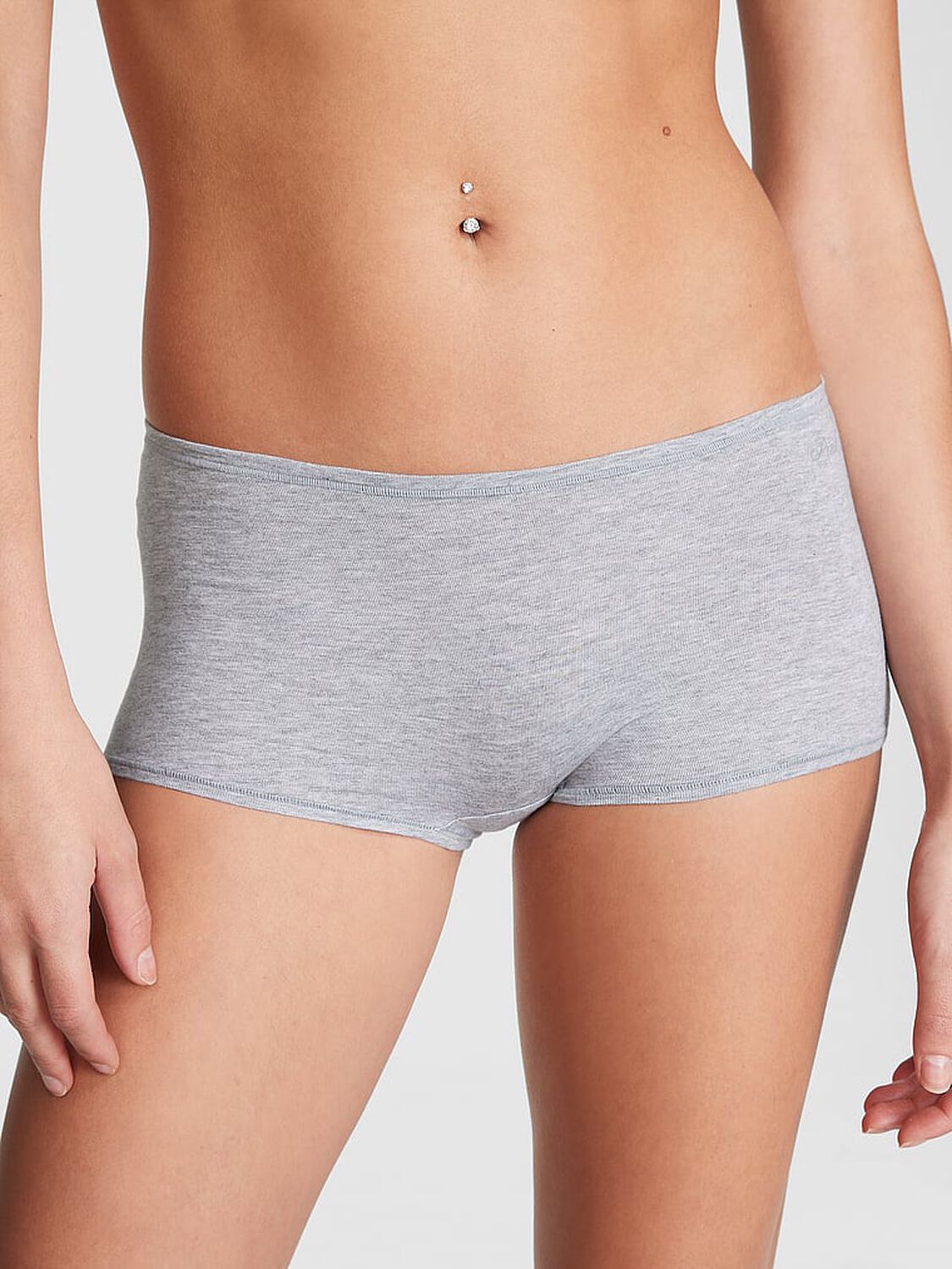vs Pink Cotton Boyshort Panty Heather Medium Grey 1 of 4 